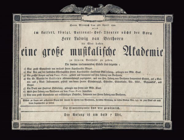 PLAYBILL FOR BEETHOVEN’S CONCERT AT THE BURG THEATRE, 2 APRIL 1800