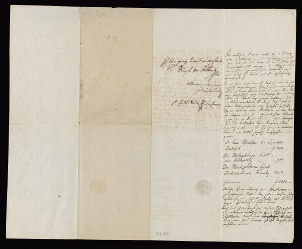 ANNUITY CONTRACT DRAWN UP BETWEEN ARCHDUKE RUDOLPH, PRINCE FERDINAND KINSKY, PRINCE FRANZ JOSEPH LOBKOWITZ AND LUDWIG VAN BEETHOVEN, VIENNA, 1 MARCH 1809, FAIR COPY
