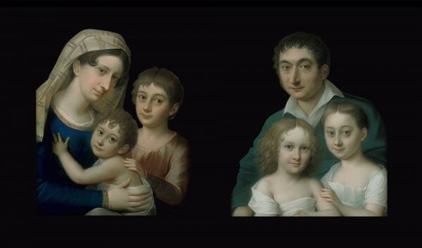 NIKOLAUS LAUER (1753–1824): ANTONIE BRENTANO (1780–1869) WITH HER CHILDREN GEORG AND FANNY (LEFT), AND FRANZ BRENTANO (1765–1844) WITH HIS DAUGHTERS MAXIMILIANE AND JOSEPHA (RIGHT)