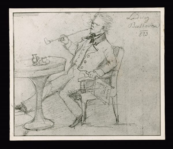 EDUARD KLOSSON (FL. VIENNA, 1823): BEETHOVEN IN THE COFFEEHOUSE, 1823, PHOTOGRAPH OF A DRAWING